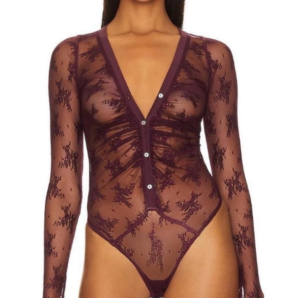 Free People Maroon Lace Bodysuit